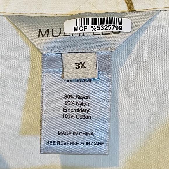 Multiples 3X Ivory Tan Embroidered Blouse Top Shirt Like New Abstract Neutral - Picture 3 of 4